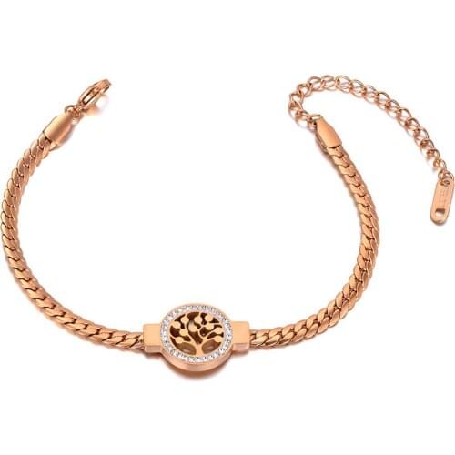 316L Stainless Steel Crystal Tree Charm Bracelets For Women Trendy Bohemia Beach Link Chain Bracelet Jewelry B20148