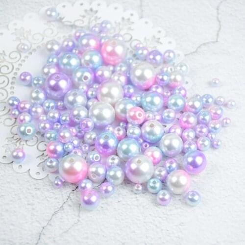6/8/10/12 mm Rainbow Pearl Beads With Hole Diy Handword Craft Loose Round Beads ABS for Jewelry/Garment/Bags Making