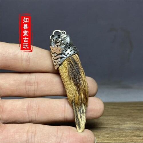 Antique collection: natural deer horn with silver hair horn and deer horn Pendant