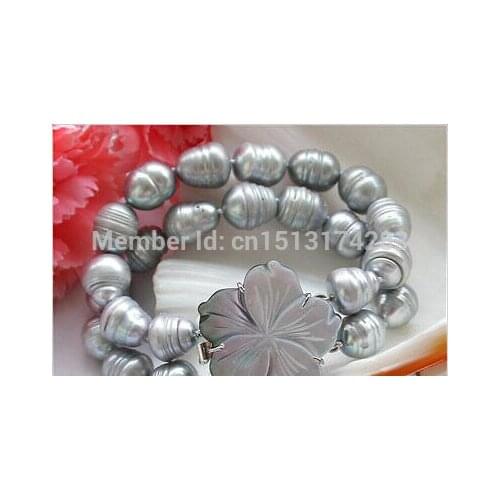 Free Shipping>>> 2row 8" 15mm rice Screw gray freshwater cultured pearl bracelet