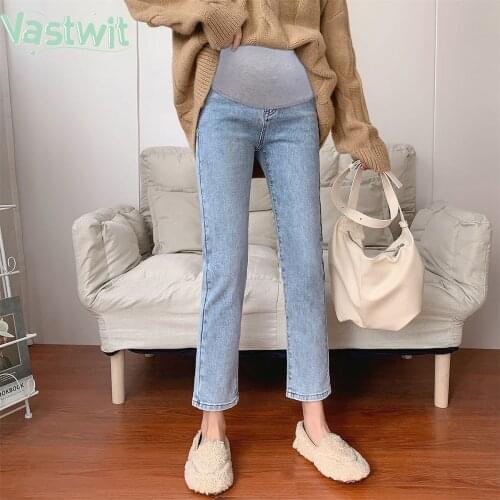 Pregnancy Abdominal Pants Washed Jeans Maternity Pants For Pregnant Women Clothes High Waist Trousers Loose Denim Jeans