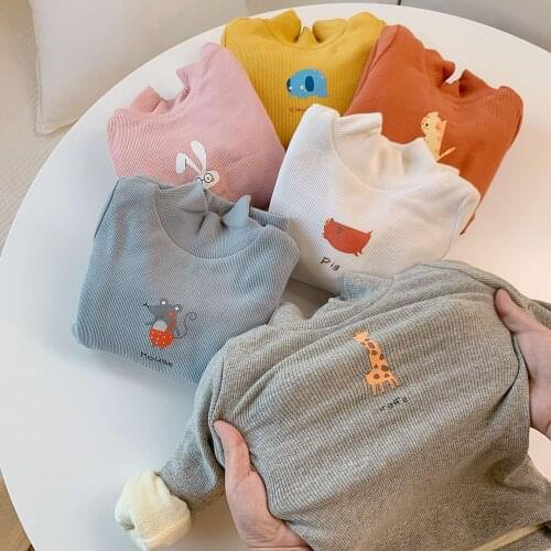 Childrens Bottoming Sweater Kids Plus Velvet Thickening Winter New Boys and Girls Sweaters Kids Cartoon Soft Turtleneck Knitted