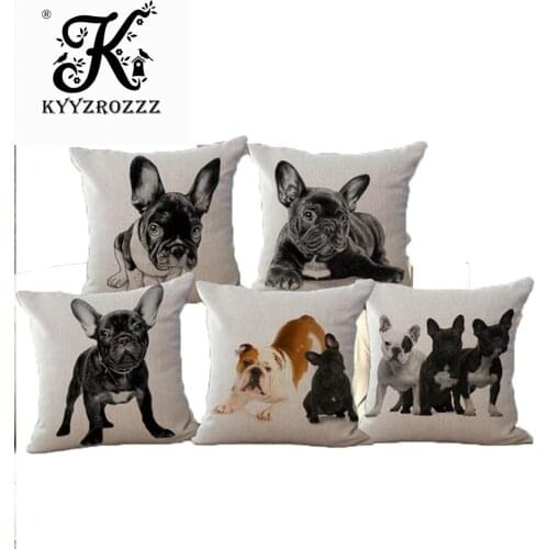 European stay Meng French Bull Dog Series Square Cotton Linen Painted One Side Printed Cushion Cover For Home Sofa Pillow Cover