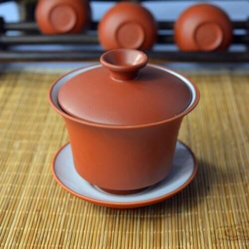 [GRANDNESS] Red Yixing Zisha Clay Handmade Kungfu Gaiwan 100ml Chinese Purple Clay Teapot Yixing Gaiwan