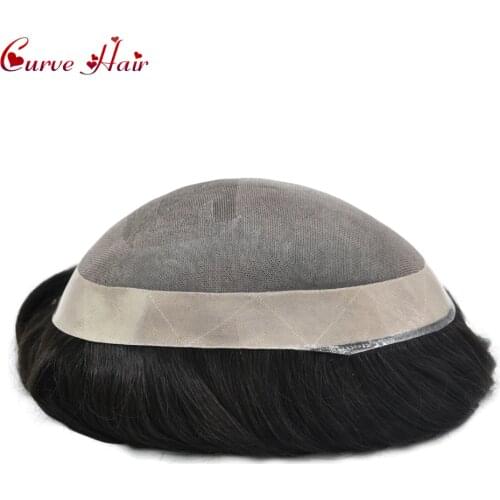 Haevy Density Durable Fine Mono Indian Remy Hair Durable Mens Toupee Poly Coating Around Hair System Men Replacement Hairpiece