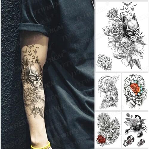 Bat Mask Man Fake Tattoo Sticker Waterproof Temporary Sleeve Tattoos Woman Arm Flowers Sticke Decals Art Realistic Tatto on Body