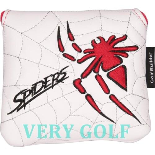 White PU Leather with Spider Embroidery Magnet Golf Club Square Mallet Putter Head Cover Headcover