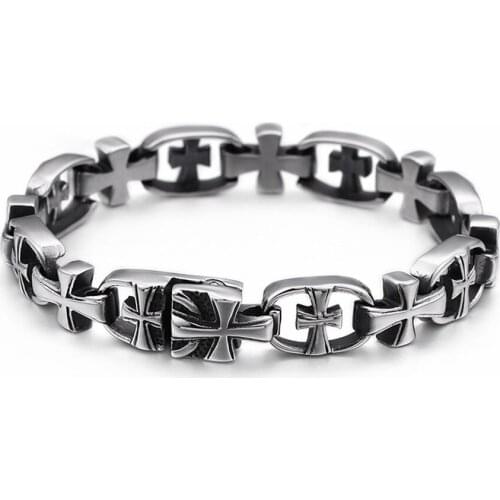 HAOLYNJOY Classic Stainless Steel Cross Charm Bracelets For Men 21cm Linking Chain Crucifix Christ Prayer Bracelets Jewelry