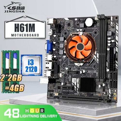 H61M LGA 1155 Motherboard Set with I3-2120 CPU and DDR3 2*2GB 4GB PC RAM 1333MHZ With CPU Fan H61 Motherboard Kit Combination