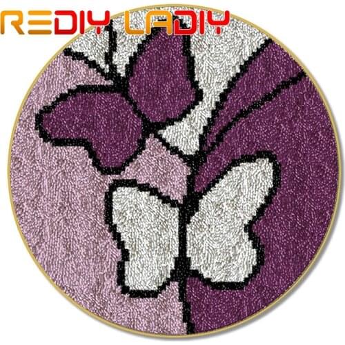Latch Hook Rug Two Butterflies Crocheting Carpet Rug Acrylic Yarn Printed Canvas Cushion Mat Crochet Tapestry Latched Hook Kits