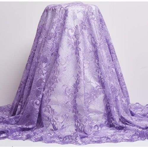 Lace Fabric Purple Afrcan Tulle Lace Fabric 2021 French Tulle Lace Sewing Flower Embroidery Fabrics Dress For Women Party A2507