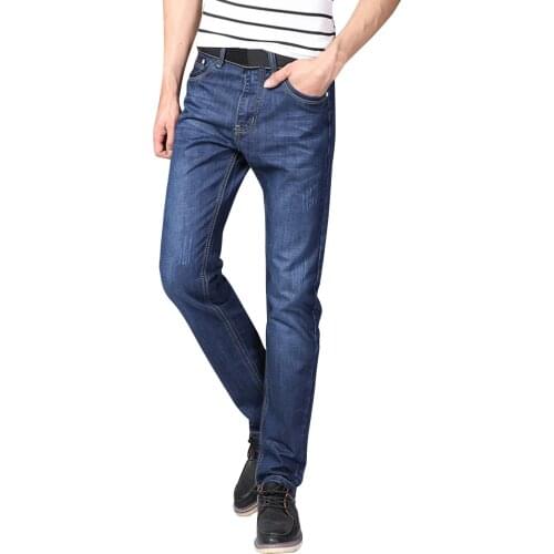 57# Fashion Autumn Mens Jeans Cotton Slim Elastic Business Pants Trousers Classic Style Jeans Denim Male Pants Solid Color