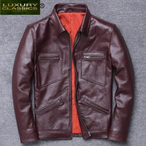 Leather Genuine Winter Autumn Jacket Men Streetweaar Real Leather Coat Man Moto Biker Vintage Cow Leather Jackets V-1936