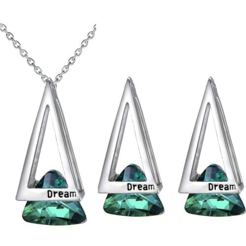 Unique Handmade Triangle Crystal Rhinestone Hollow Pendant Necklace Earrings Sets For Women Dream Fashion Jewelry Sets NT80021