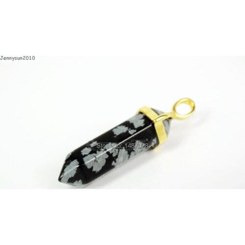 Natural Snow Flake Gems Stones Hexagonal Pointed Healing Reiki Chakra Gold Pendant Beads Necklace Earrings Jewelry 10Pcs/Pack