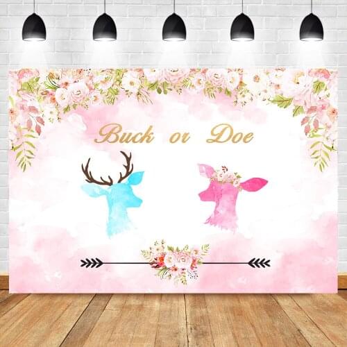 Deer Gender Reveal Backdrop Buck and Doe Baby Shower Background Watercolor Flowers Pregnancy Announcement Photo Background