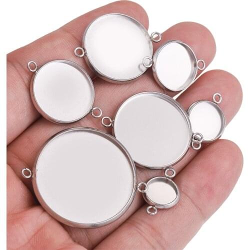 20pcs 10 16 18 20 25mm Stainless Steel Cabochons Base Tray Bezels Setting Blank Two Holes for DIY Jewelry Making Wholesale Items