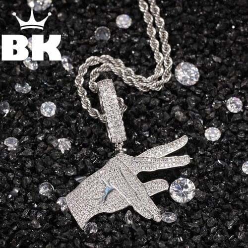 THE BLING KING Gesture Finger Pendant Necklace Hip Hop Full Iced Out Cubic Zirconia gold plated CZ Stone