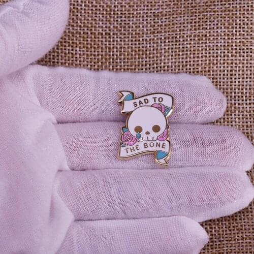 Sad to the Bone Enamel Pin skull and flower brooch