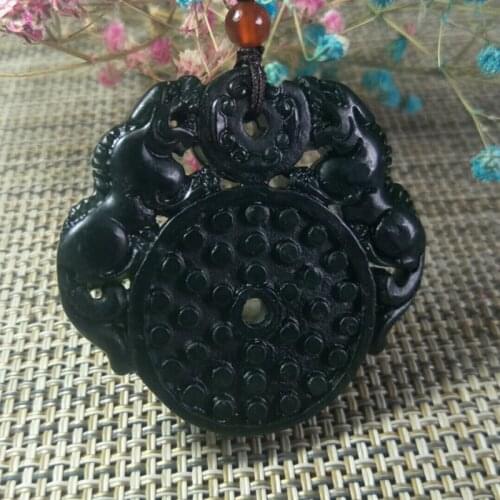 Natural Black-Green Jade Double Pi Xiu Jade Pendant Jewelry Lucky Exorcise Evil Spirits Safety Charms Jade Fine Jewelry