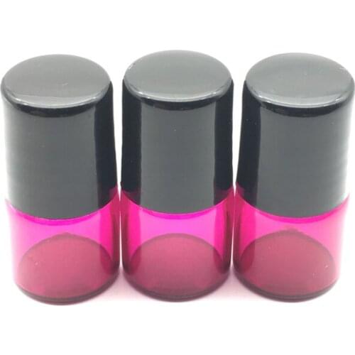 50pcs Refillable Rose-red 1ml Perfume Sample Roller Glass Bottle Essential Oil Empty Container Free Shipping