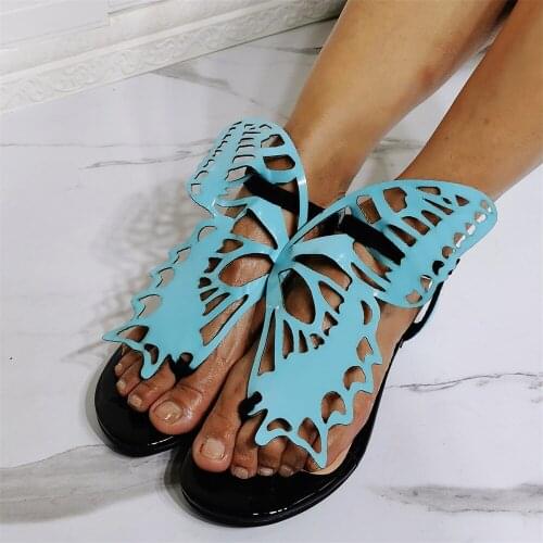 Summer Light Green Carved Butterfly Wings Women Flats Sandals Ankle Strap Patched Color Beauty Sandalias Shoes For Girl