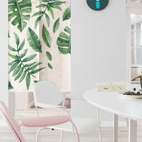 Japanese Style Green Leaves Printed Kids Doorway Curtain Bedroom Divider Curtain Blind 85*120CM