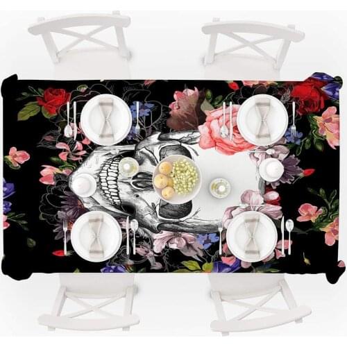 Skull Tablecloth, Waterproof Polyester Fabric Table Cover for Kitchen Dining Table Top Decoration