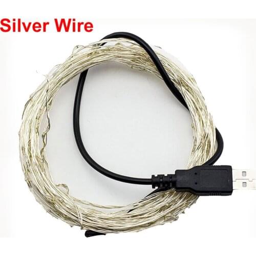 5pcs/lot LED String light Silver Wire Fairy warm white Garland Home Christmas Wedding Party Decoration Powered by USB 10m