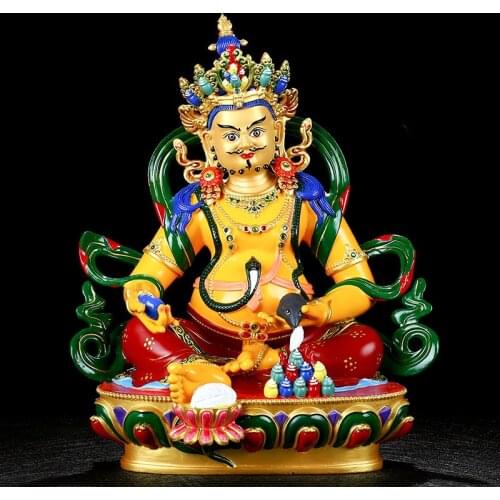 Tibetan Buddhism copper bronze gilt Coloured painting Yellow Jambhala statue