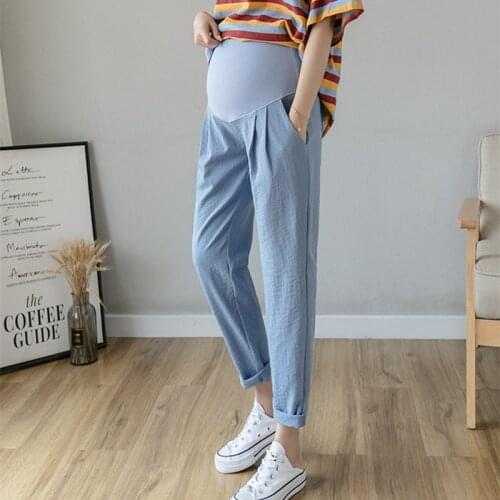 Fdfklak Spring Summer 2020 New Maternity Pants For Pregnant Women Trousers Black/Blue High Waist Pocket Pregnancy Pants