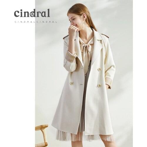 2021 Spring Popular New Windbreaker Womens Mid Long Velvet Jacket Korean Loose British Style