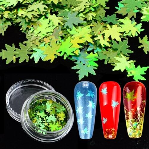 WUF 1 Box Holographic Leaf Nail Glitter Fall Maple Sequins Paillette Tips Mulicolor Sparkly Nail Art Decorations Manicure