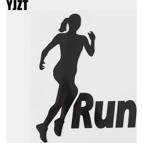 YJZT 11.4CMX14.8CM Run Running Girl Woman Sport Decal Vinyl Car Sticker Black/Silver 8A-0996