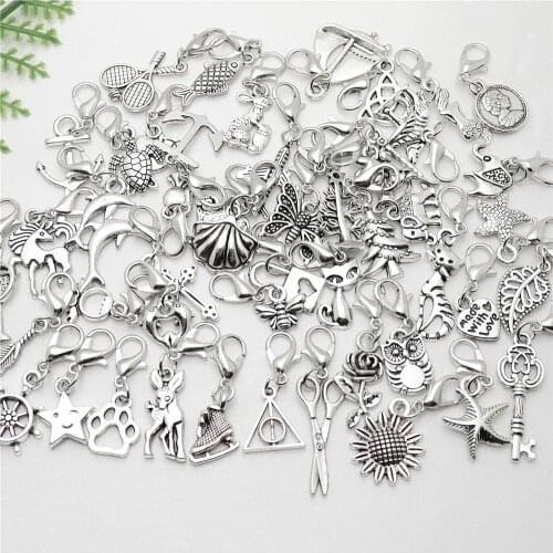 Mix Lobster clasp pendant with floating charm fit Pandora Charms diy Bracelets Jewelry Making 50pcs/lot