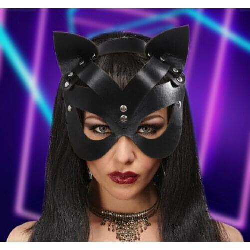 Cat Mask PU Leather Animal Face Mask Cosplay Halloween Party Costume Props Women