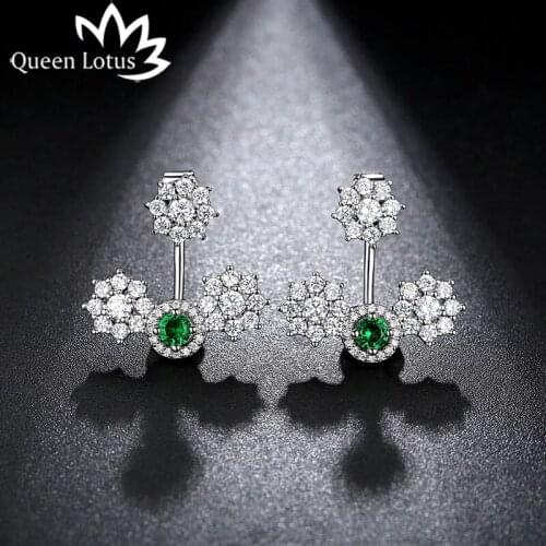 Queen Lotus AAA Cubic Zirconia Crystal Earrings for Women Green Rhinestone Geometric Stud Earrings Female statement earrings Hot