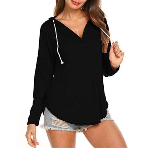 Womens Pullover Sweatshirt Long Sleeve V-Neck Hoodies Sweatshirt Tops with Drawstring 2021 Streetwear Women