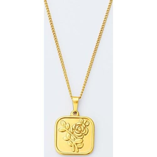 100% Stainless Steel Geo Floral Necklace For Women Titanium18K Gold Metal Rose Flower Medallion Necklaces Choker Kette