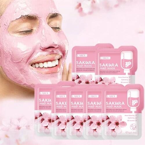 3/5/12PCS Sakura Mud Face Mask Anti Wrinkle Night Facial Packs Skin Clean Dark Circle Moisturize Anti-Aging Skin Care