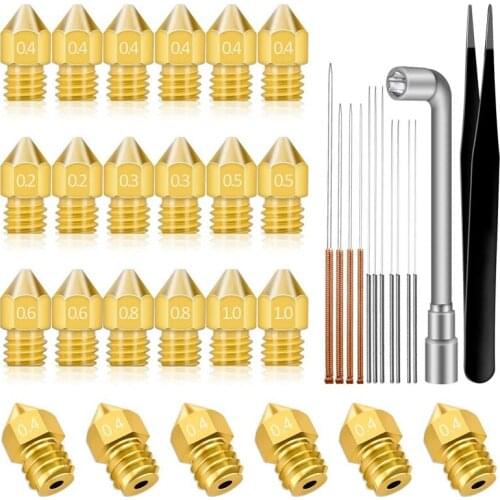 37Pcs 3D Printer Nozzles MK8 Nozzle 0.2,0.3,0.4,0.5,0.6,0.8,1.0mm Extruder Print Head for Creality CR-10 Ender 3 5