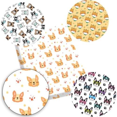 45*150cm Cartoon Cute Dog Printing Polyester Cotton Fabric DIY Sewing Bag Hair Accessories Material Shiba Inu French Bulldog
