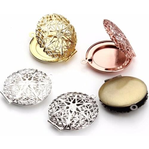5pcs/lot 5 Colors 18mm Round Hollow Vintage Aromatherapy Locket Pendants Diffuser Memory Photo Locket Pendant DIY Jewelry
