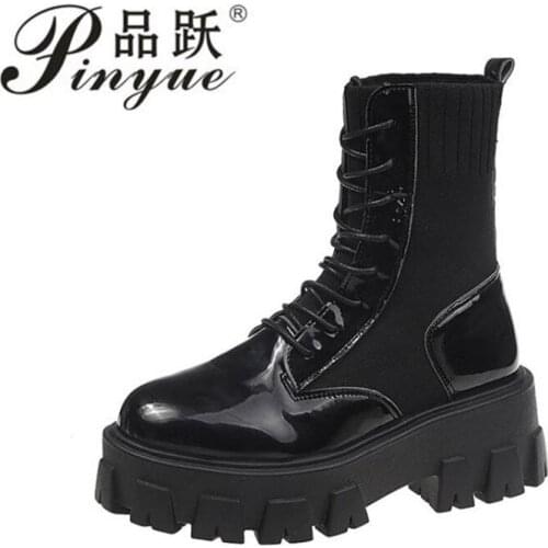 Lace-up Martin Boots Women Round Toe Ankle Boots for Women Boots Comfortable Rubber Platform Shoes Women Casual Boots Autumn PU