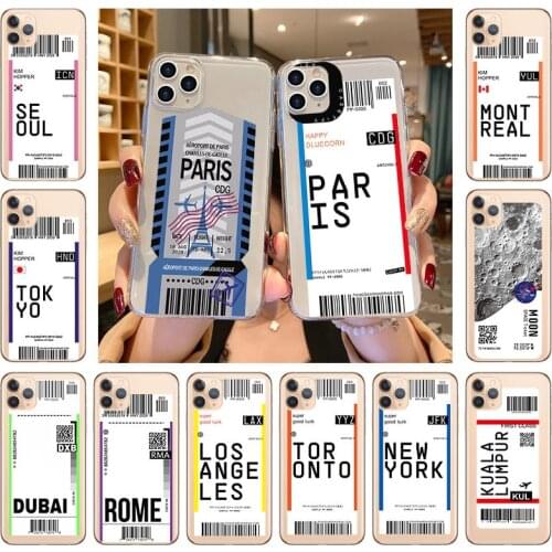 Air ticket travel Paris Rome Tokyo New York Soft TPU Silicone Phone Case For iPhone 12 XR 11 Pro Max X XS 7 8 6s Plus SE2 Cover