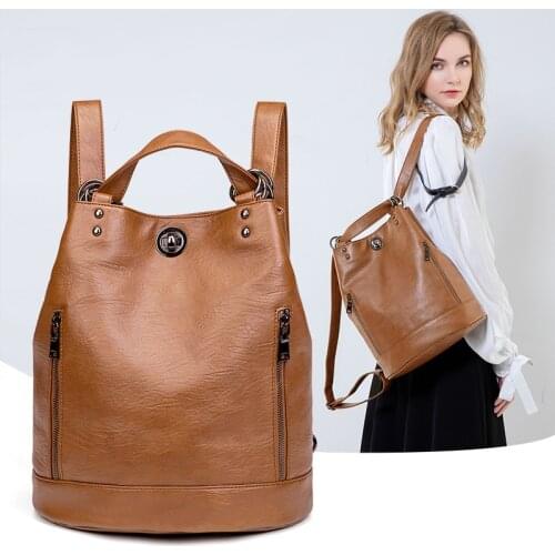Deconn 2021 New Fashion Girls Women Large Capacity Genuine Leather Shoulder Handbag Backpack Travel Multifuction Luxury Bag