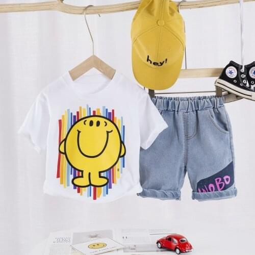 Childrens Clothing 2021 Summer New Baby Boys Short Sleeve Shorts Set Cartoon Smile Handsome Outfits Kids Girls Two Piece Suit