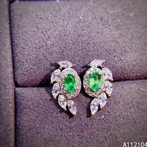 KJJEAXCMY fine jewelry 925 sterling silver inlaid natural emerald women exquisite classic plant Chinese style ear studs earrings