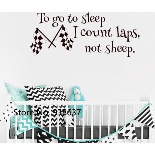 Checkered Flags Wall Stickers Baby Boy Room Decor Removable Quote Wall Decal Nursery To Go To Sleep I Count Laps Not Sheep ZB614
