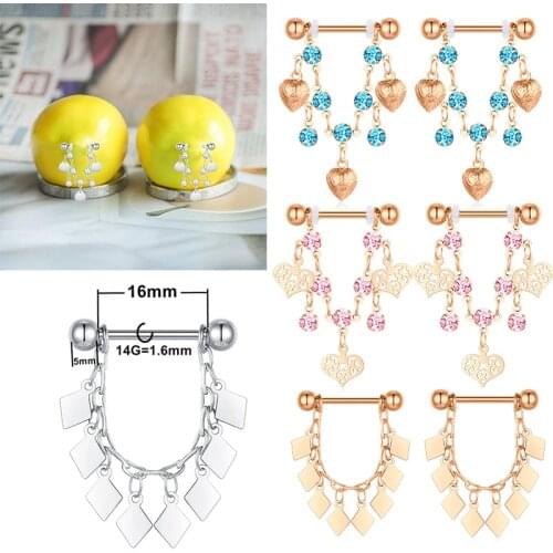 14G 1 Pair Stainless Steel Nipple Piercing Pendant shell, love heart, square style tongue rings nipple ring female body jewelry